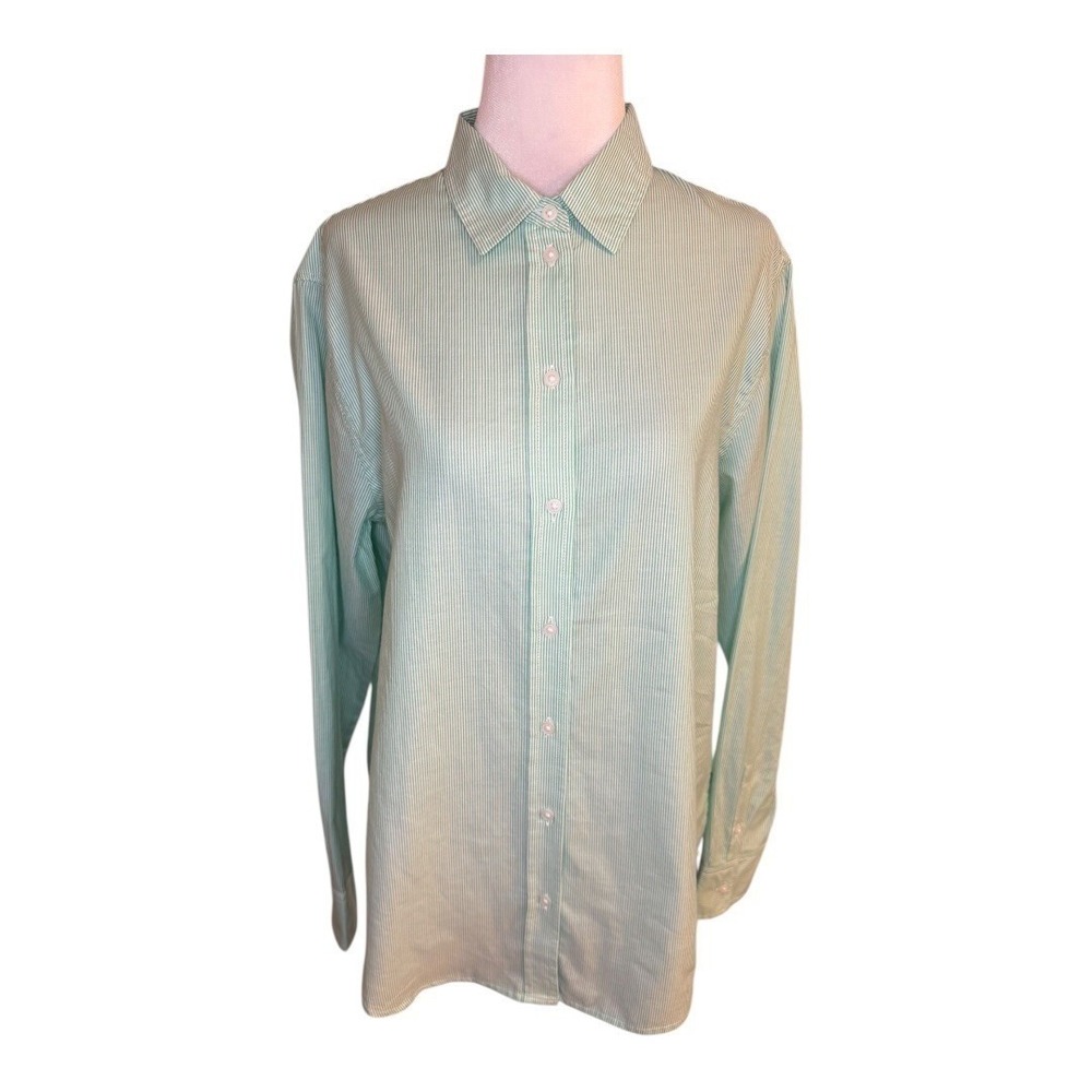 Everlane Mint Pinstripe Oversized Cotton Button Up Shirt Classic Size 00 NWT‎